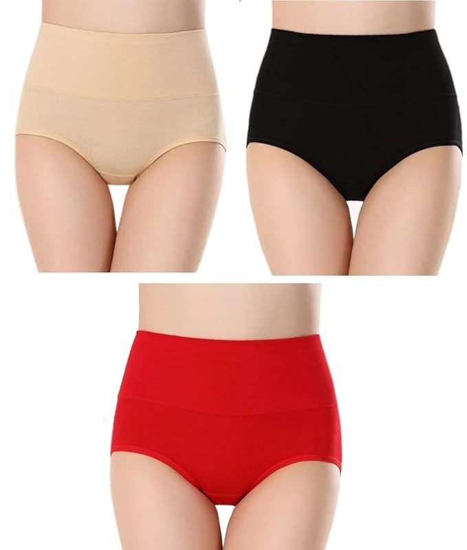 PLUMBURY Women's Cotton High Waist Full Coverage Panty, Size M-XXL (Pack of 3 Panty)