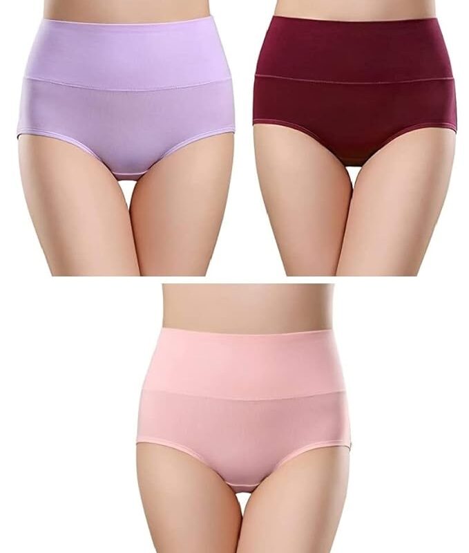PLUMBURY Women's Cotton High Waist Full Coverage Panty, Size M-XXL (Pack of 3 Panty)