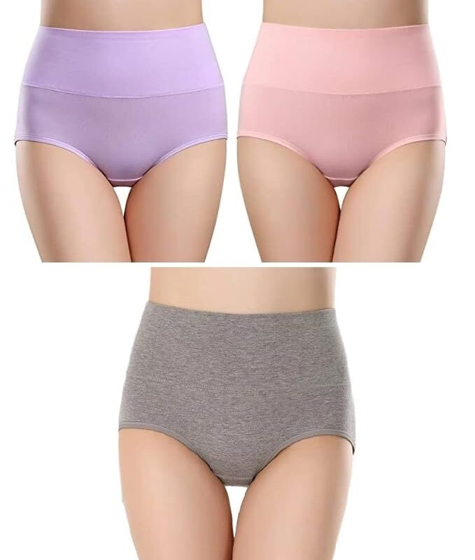 PLUMBURY Women's Cotton High Waist Full Coverage Panty, Size M-XXL (Pack of 3 Panty)