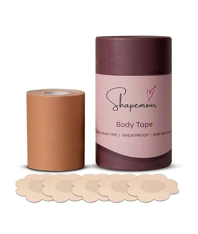 Boob Tape Kit with 5 Pair Nipple Pasties for Women | Strong Double Sided Body Tape | Invisible Breast Lift, Skin-Friendly Adhesive, Breathable Fabric | 12-Hour Hold
