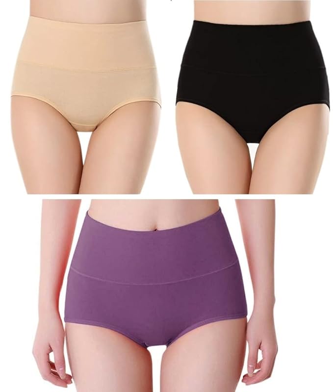PLUMBURY Women's Cotton High Waist Full Coverage Panty, Size M-XXL (Pack of 3 Panty)