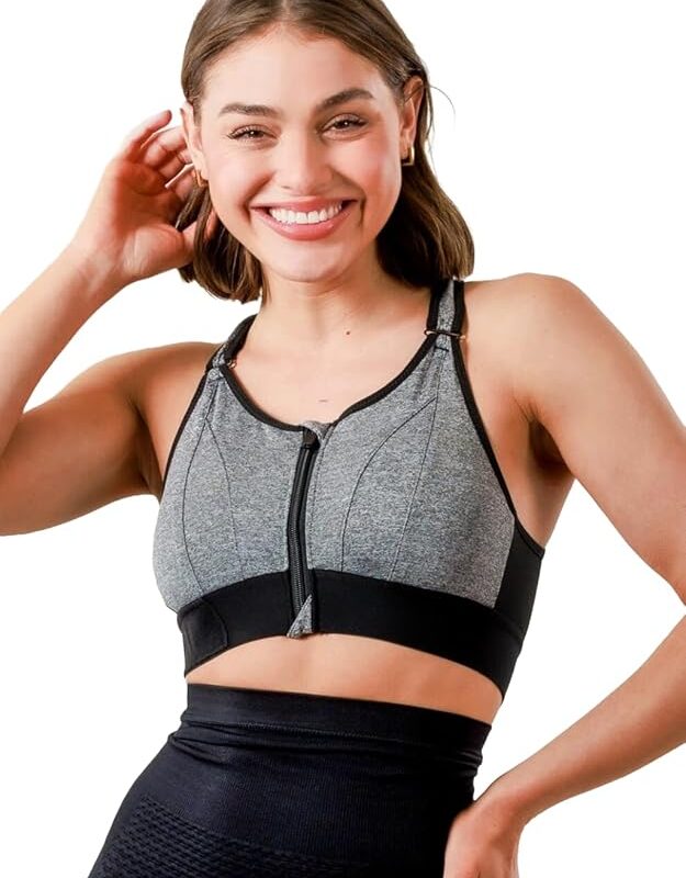Women Polyester Spandex High Impact Front Zip Sports Bra Fitness Criss Cross Back Crop Tops Tank Gym Yoga Workout, Size: M-5XL