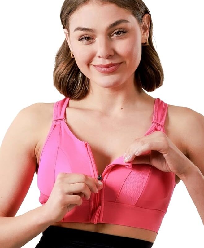 Women Polyester Spandex High Impact Front Zip Sports Bra Fitness Criss Cross Back Crop Tops Tank Gym Yoga Workout, Size: M-5XL