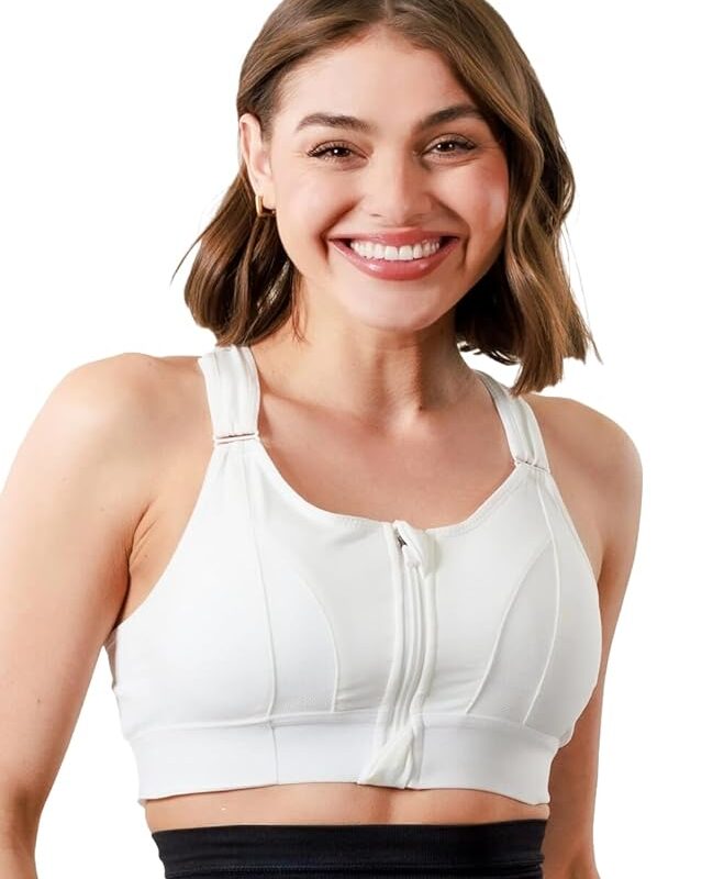 Women Polyester Spandex High Impact Front Zip Sports Bra Fitness Criss Cross Back Crop Tops Tank Gym Yoga Workout, Size: M-5XL