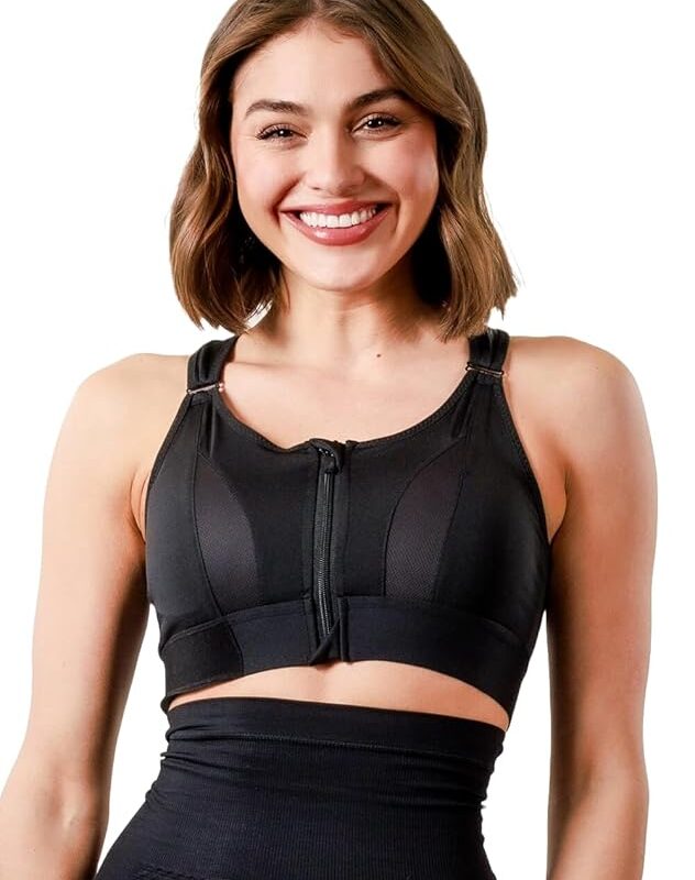 Women Polyester Spandex High Impact Front Zip Sports Bra Fitness Criss Cross Back Crop Tops Tank Gym Yoga Workout, Size: M-5XL