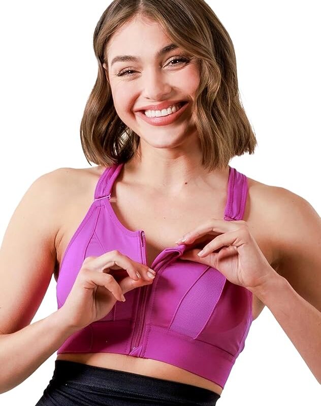 Women Polyester Spandex High Impact Front Zip Sports Bra Fitness Criss Cross Back Crop Tops Tank Gym Yoga Workout, Size: M-5XL